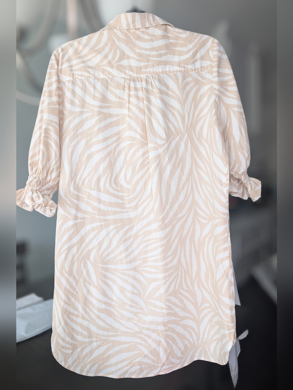 Finley Miller Neutral Zebra-Print Button-Front Shirt Dress With Side Pockets - Picture 4 of 5